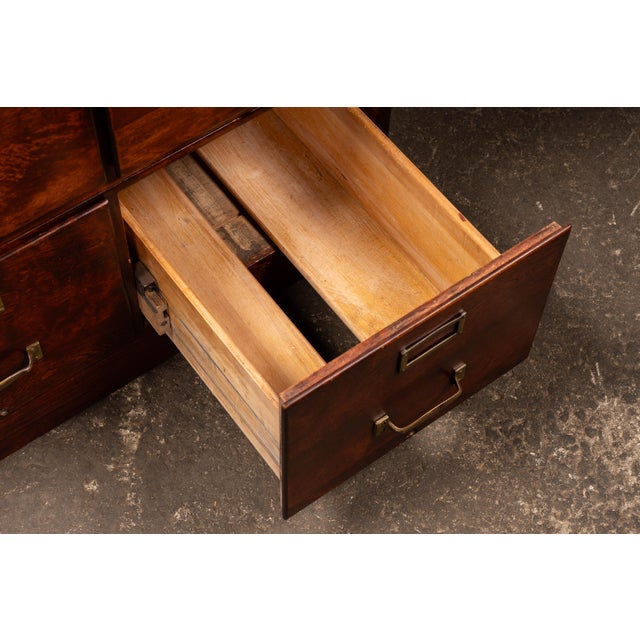 Wood Antique Oak Filing Cabinet With Internal Pusher Rod System For Sale - Image 7 of 9