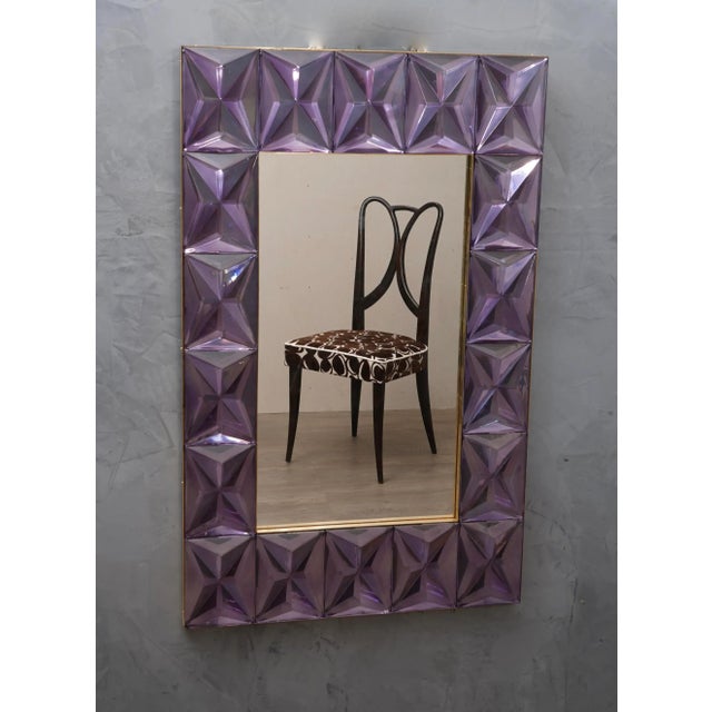 Mid-Century Modern Murano Strong Violet Glass and Brass Console Wall Mirror For Sale - Image 3 of 9