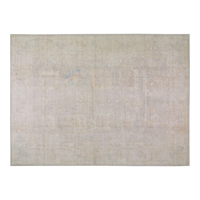 Oushak Hand Knotted Wool Rug, 10'x13'8" For Sale