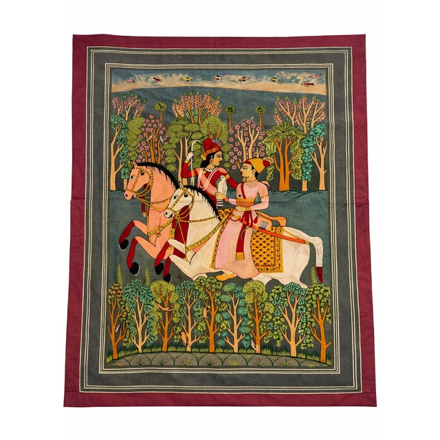 Hand Embroidered Royal Horse Riders Jhansi Vali Rani Tapestry, 1980s For Sale - Image 6 of 6