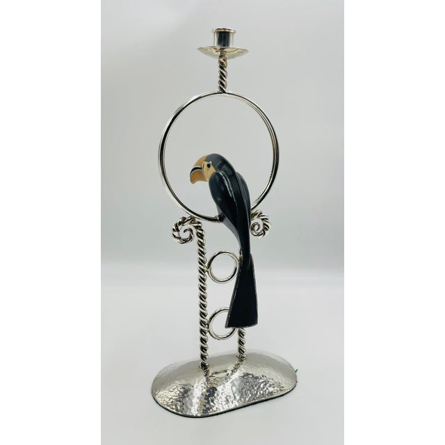 1980s Emilia Castillo Silver-Plated Toucan Candlestick With Onyx Inlay, Taxco Mexico For Sale In Los Angeles - Image 6 of 18