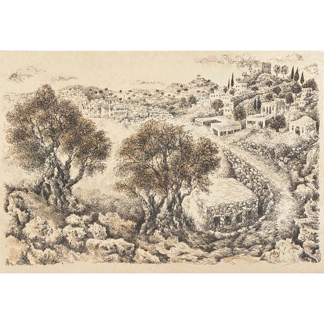 Baruch Nachshon, Hebron, 1969 Israeli Judaica Mixed Media Lithograph With Watercolor, 1969 For Sale