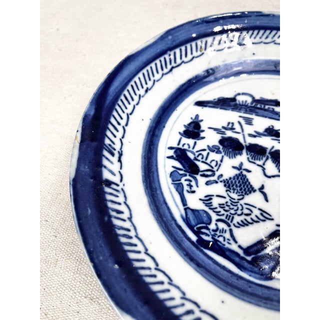 19th Century Antique Chinese Export Blue Willow Canton Dish For Sale - Image 5 of 11