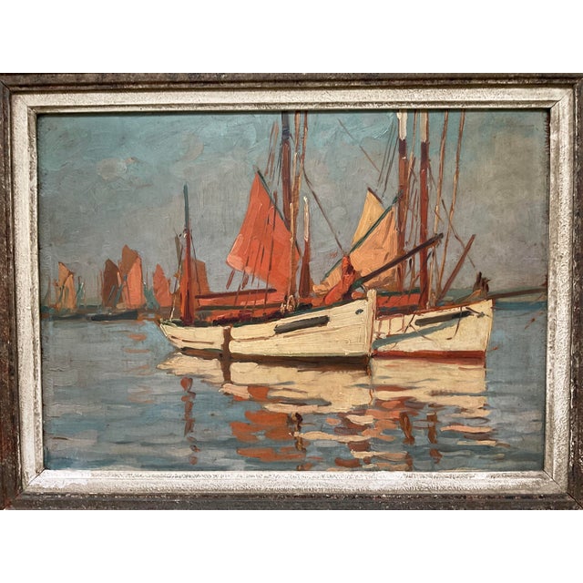 Vintage French Impressionist Harbor Scene Oil Painting, Lucien Lefebvre-Foinet Frame For Sale - Image 9 of 17