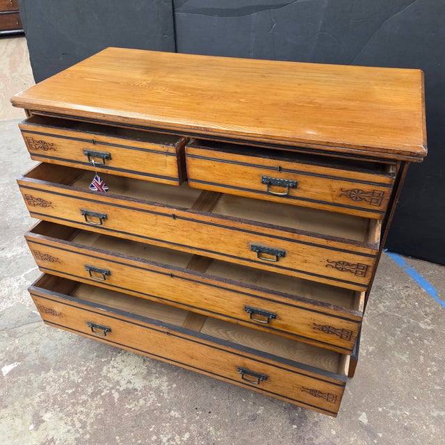 Late 19th Century Satinwood Arts & Crafts 5 Drawer Chest on Plinth Base For Sale - Image 9 of 16