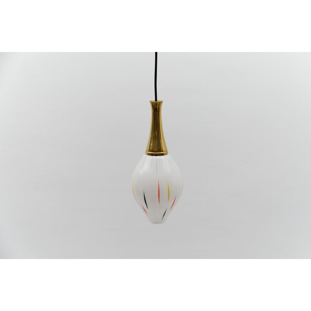 Metal Mid-Century Modern Mouth-Blown Glass and Brass Pendant Lamp, Germany, 1950s For Sale - Image 7 of 11