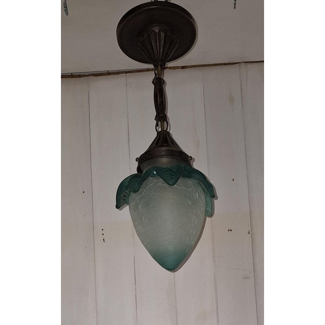 Antique Art Deco Ceiling Lamp in Frosted Glass and Brass, 1920s For Sale - Image 6 of 8