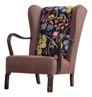 Wingback Chair with Print by Josef Frank