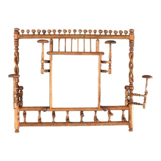 Antique Oak Stick & Ball Hat Rack With Mirror C1920 For Sale