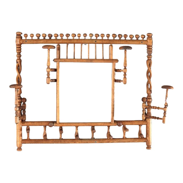 Antique Oak Stick & Ball Hat Rack With Mirror C1920 For Sale