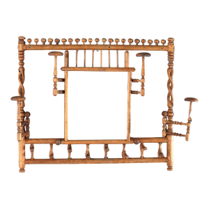 Antique Oak Stick & Ball Hat Rack With Mirror C1920