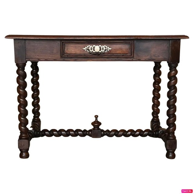 Antique French Walnut Desk with Drawer and Leather Top, 1890 For Sale - Image 13 of 13
