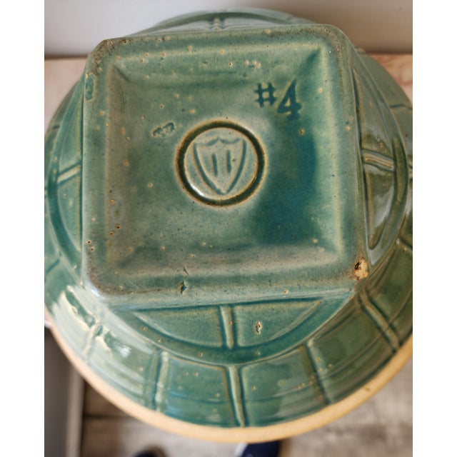 Vintage McCoy Green "Windowpane" Pottery Mixing Bowl 1920's For Sale - Image 10 of 10