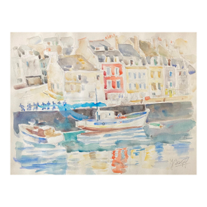 Moses Bagel BahelferPolish French Judaica Watercolor Gouache Painting Original Bauhaus Yiddish Art