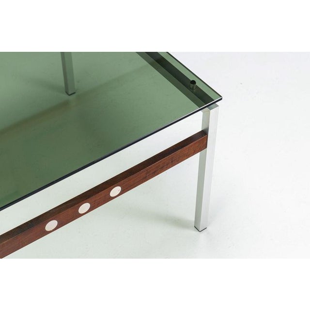 Scandinavian Coffee Table in Metal, Teak and Smoked Glass Denmark 1960 For Sale - Image 9 of 15