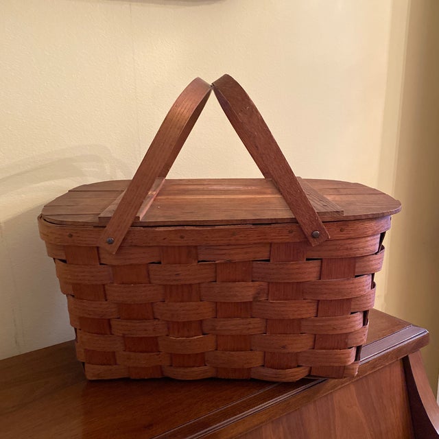 Vintage MidCentury Wooden Picnic Basket Chairish