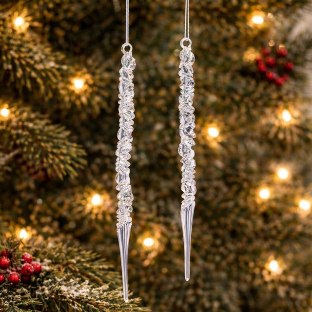 Contemporary Glass Icicle Ornament Set of 6  9.75" & 11.5" For Sale - Image 3 of 7