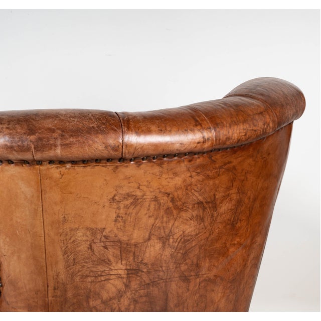 2000 - 2009 Ralph Lauren Leather Writer's Chair Wingback Distressed by Henredon For Sale - Image 5 of 8