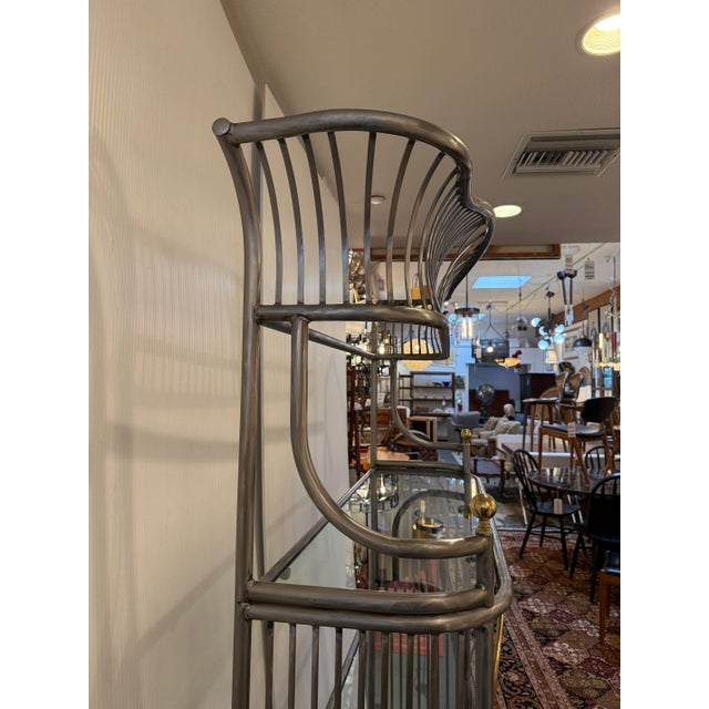 Baker's Rack Art Deco Brushed Steel + Brass For Sale In San Francisco - Image 6 of 12