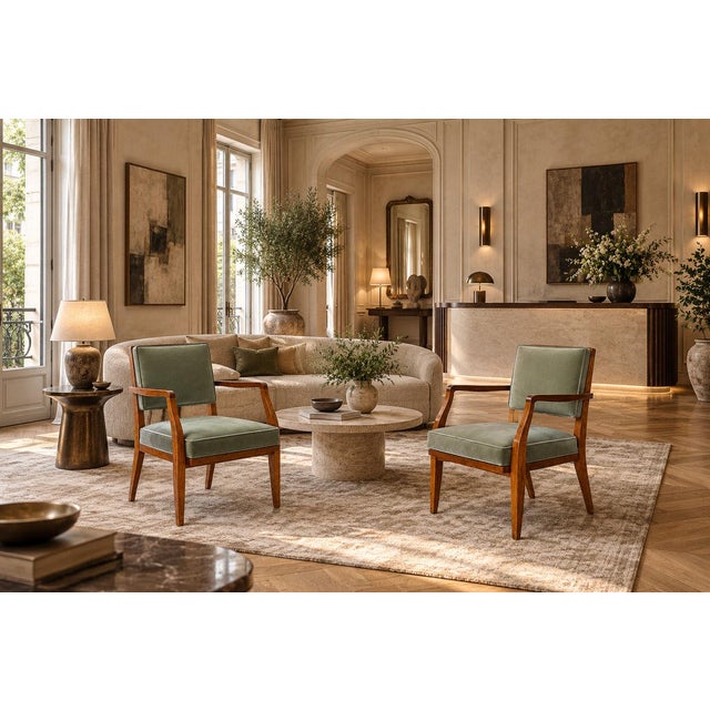 Olive Pair of Caviúna Wood Armchairs in Thick Green Velvet, Brazil, Mid-20th Century - Lot 954 For Sale - Image 8 of 16