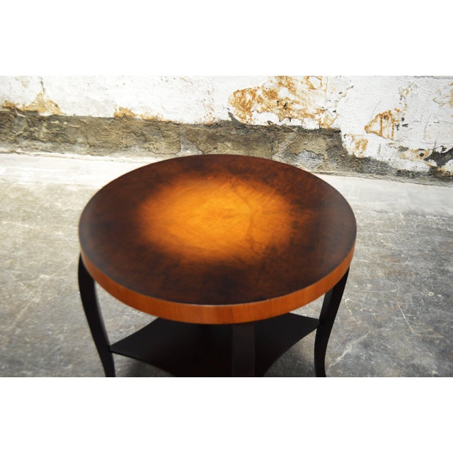Mid-Century Modern Swedish Art Deco Dark Flame Birch and Golden Elm Side Table With Shelf For Sale - Image 3 of 9