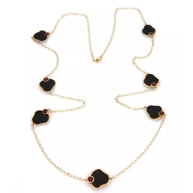 Garnet Black Coral 14k Yellow Gold Necklace 36" For Sale - Image 4 of 7