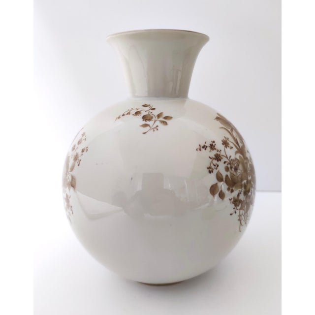 Ivory Ceramic Vase with Brown Floral Details from Rosenthal, Italy, 1943 For Sale - Image 10 of 17