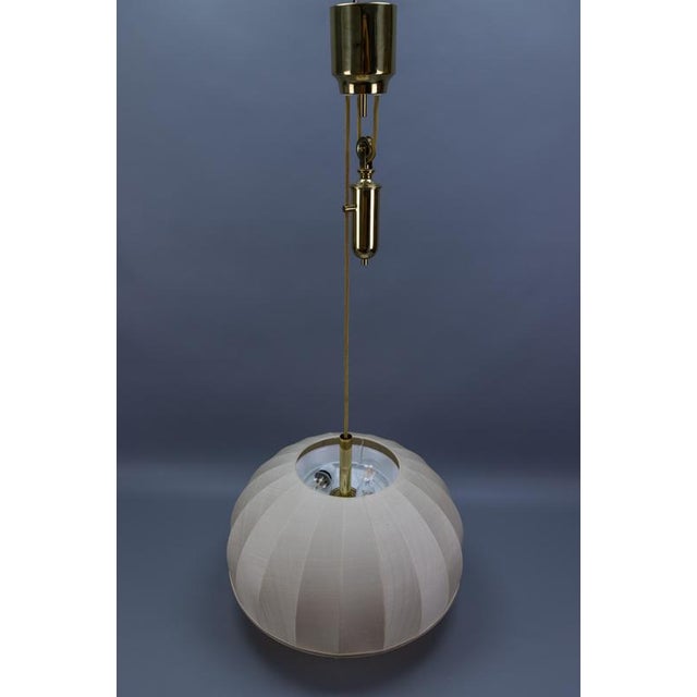 Large Brass and Fabric Lampshade Five-Light Adjustable Height Pendant Lamp, 1980s For Sale - Image 15 of 18