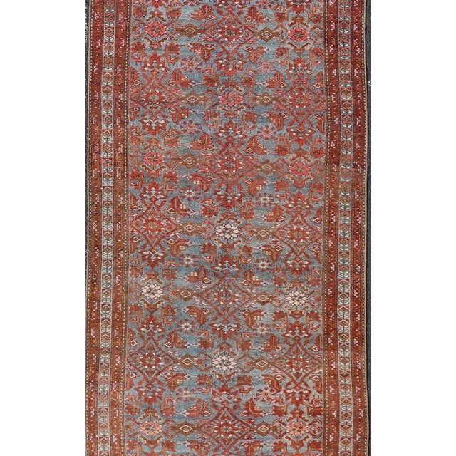 Persian Malayer Runner With Sub-Geometric Design in Blue, Red and Taupe 3.9 X 12.10 For Sale - Image 4 of 13