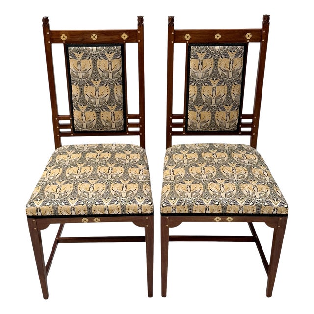 Arts and Crafts Side Chairs by Onder Den Sint Maarten, Walnut, 1900s, Set of 2 For Sale