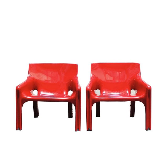 Red Set of Red Vicario Chairs by Vico Magistretti for Artemide, Italy, 1970s For Sale - Image 8 of 8