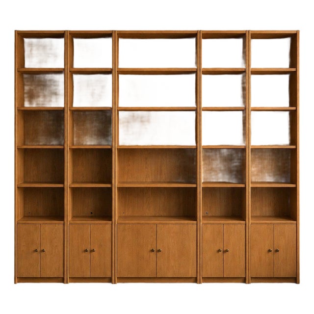 Vintage Floor-to-Ceiling Modular Bookcase Library Wall Unit – Honey Oak For Sale