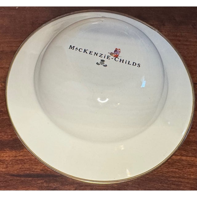 Metal MacKenzie-Childs Butterfly Enamel Metal Dish With Gold Rim For Sale - Image 7 of 10