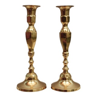 Traditional Brass Candlestick Holders - a Pair For Sale