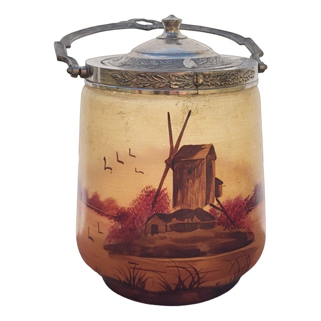 Enamelled Glass Biscuit Jar, 1900s For Sale