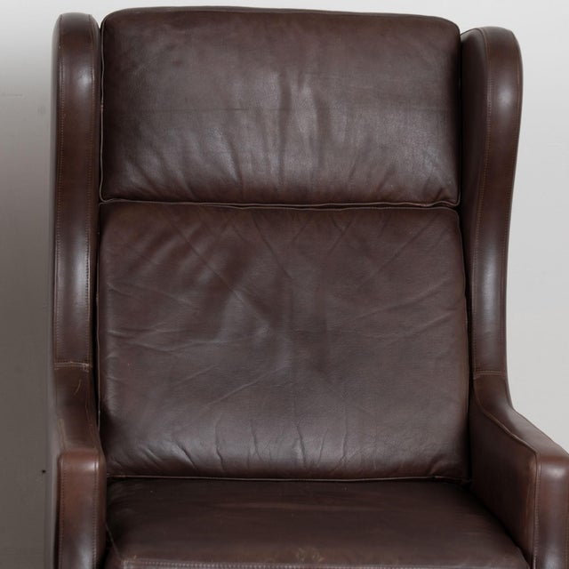 Pair, Mid Century Brown Leather Wingback Chairs From Denmark For Sale - Image 4 of 15