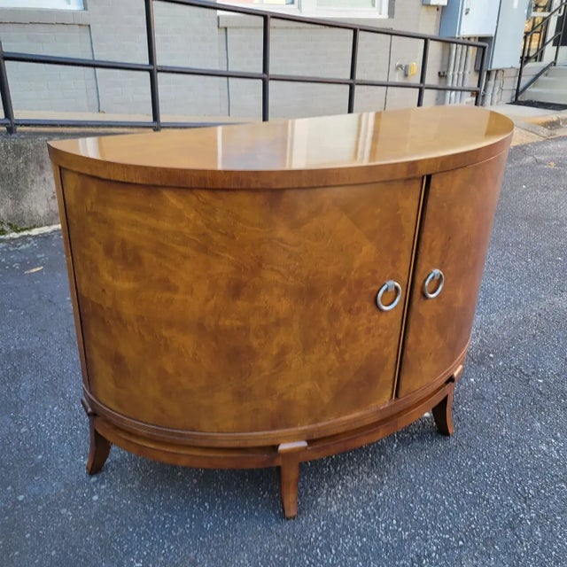 Century Furniture Omni Collection Burl Walnut Demilune Cabinet For Sale In Raleigh - Image 6 of 8