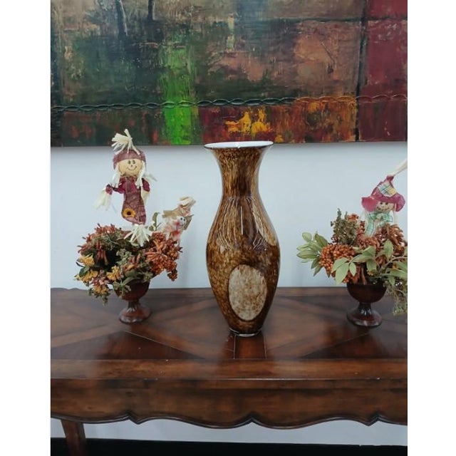 1950s Vintage Italian Murano Handblown Glass Vase 19" Brown Spots Speckle Art Deco MCM For Sale - Image 5 of 18