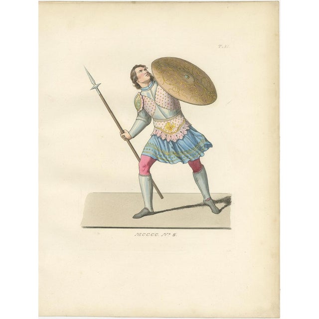 Paper Bonnard, Medieval Costume Figures, Hand-Colored Engravings, 1845, Set of 4 For Sale - Image 7 of 10