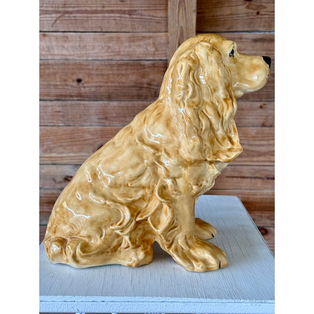 Vintage Boho Regency Handcrafted Ceramic Glazed Spaniel Dog Sculpture For Sale - Image 9 of 12