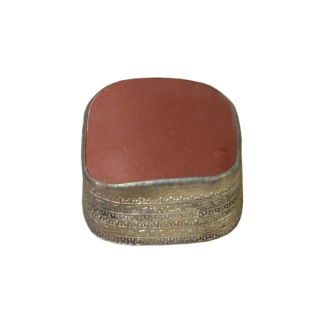 Metal 3.25" Chinese Old White Base Brick Red Porcelain Art Pewter Box For Sale - Image 7 of 7