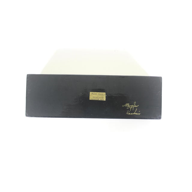 Metal Vintage Kashmir Papier Maché Trinket Box, Hand Painted 22ct Gold Lacquered Jewelry Storage For Sale - Image 7 of 11