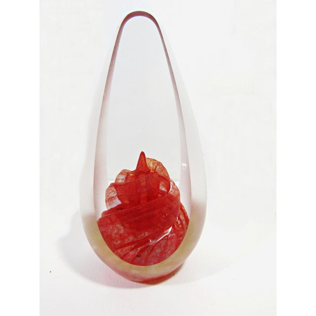Orient & Flume Red Studio Art Glass Teardrop Sculpture – Signed 1994, Ruby Inclusion For Sale - Image 4 of 10