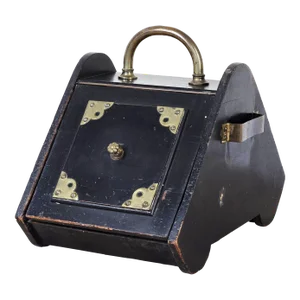 1880's Antique English Victorian Coal Log Scuttle Box With Metal Insert