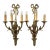 Vintage Mid-Century Louis XIV Solid Brass 3-Arm Wall Sconces W/Ribbons - Pair For Sale