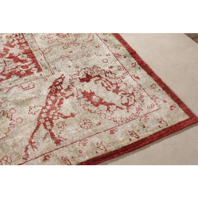 Rug & Kilim's New Agra Transitional Red and Ivory Silk Rug For Sale In New York - Image 6 of 7