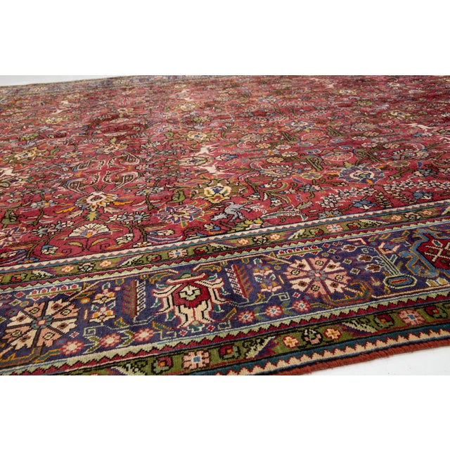 1930s Handmade Persian Tabriz Wool Rug in Red Featuring an Allover Design For Sale In New York - Image 6 of 10