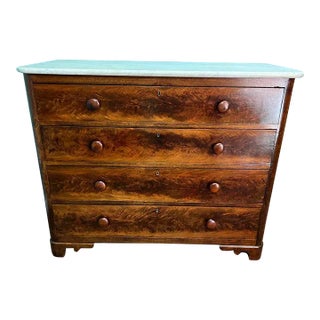 19th Century Victorian Rococo Style Flame Mahogany Marble Top Chest of Drawers. For Sale