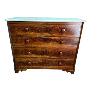19th Century Victorian Rococo Style Flame Mahogany Marble Top Chest of Drawers.