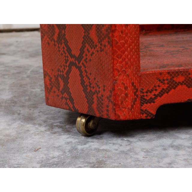 Red Attributed Karl Springer 1970s Midcentury Octagonal Bar Cart With Red Snakeskin Finish For Sale - Image 8 of 11